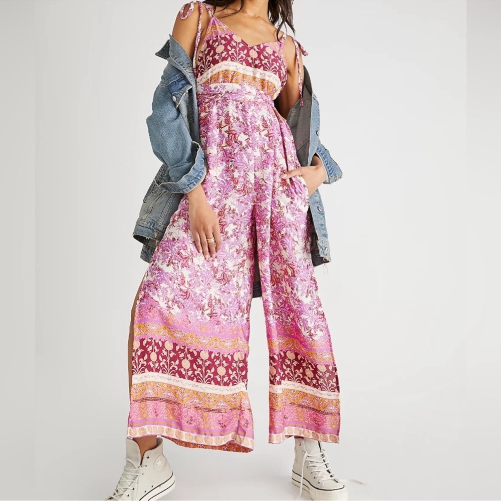 Free People Lilac Combo Leona Wide Leg Jumpsuit XS